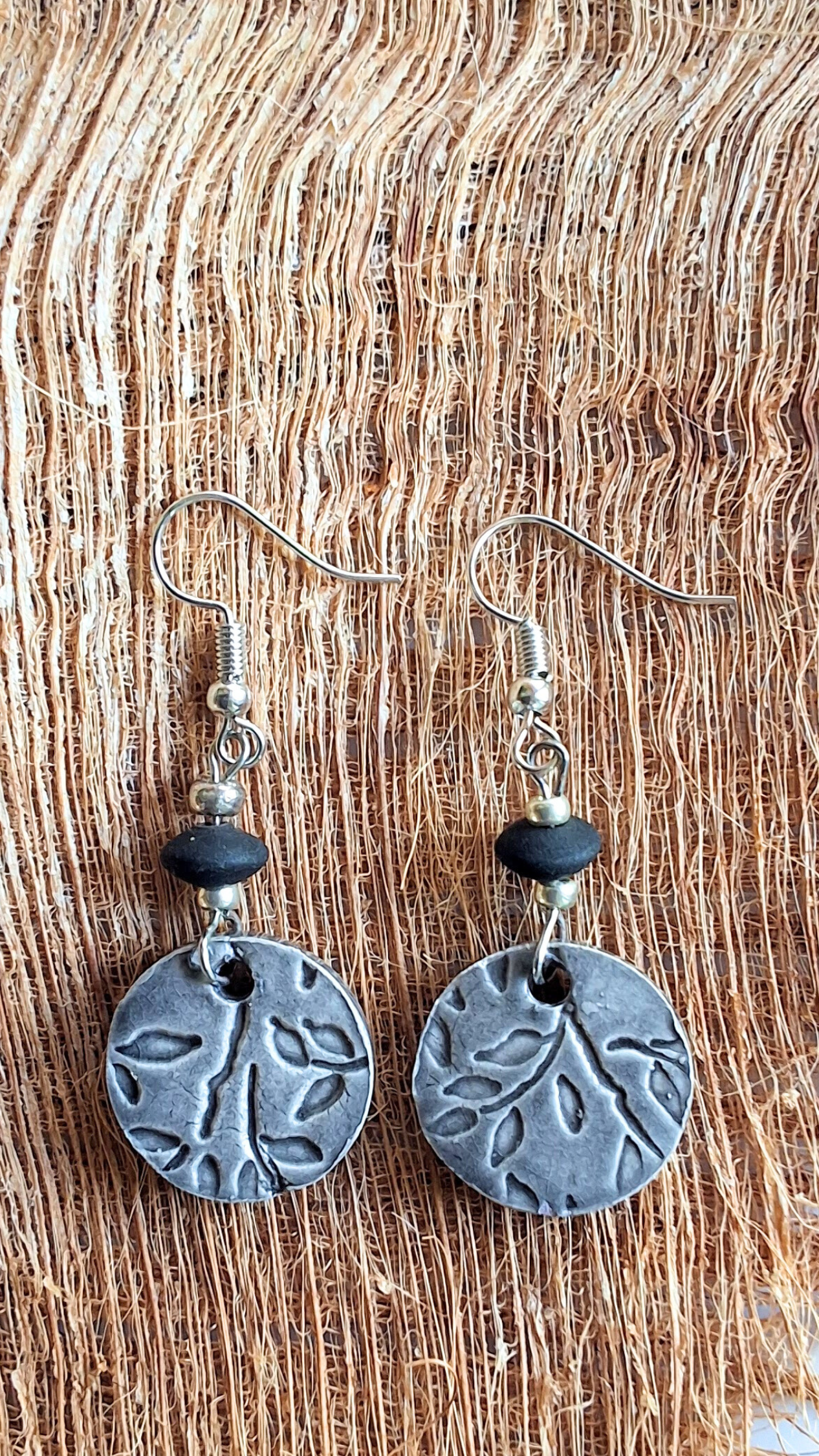 EAR-BMB01BLK: Bamboo Round Ceramic Earrings – Black Glaze