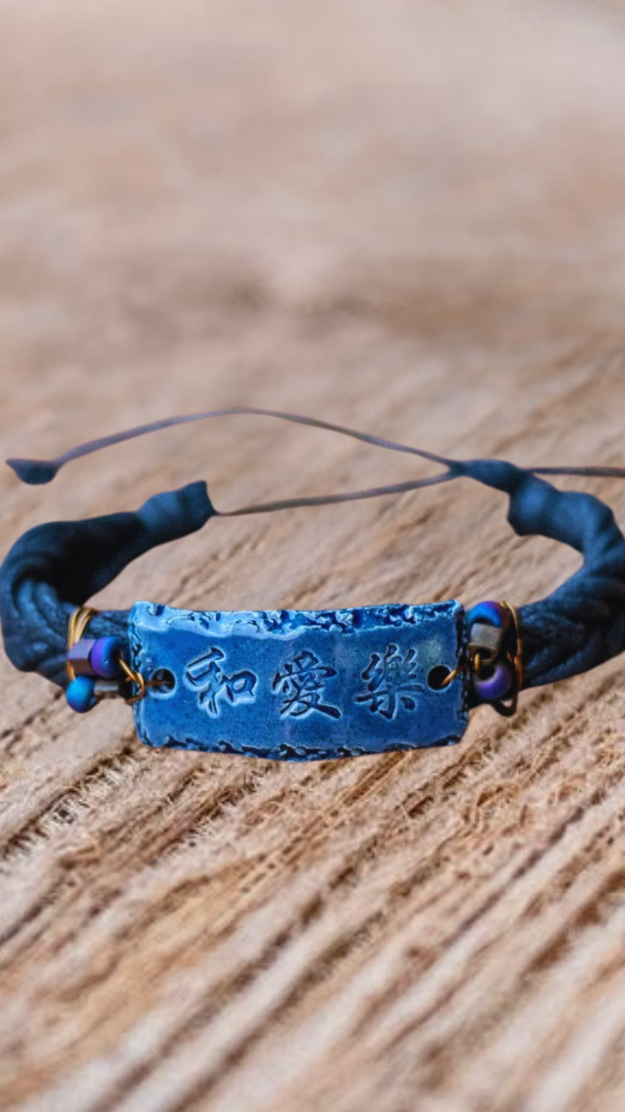 BLT-PLH01ABL: Peace, Love, Happiness Kanji Ceramic Bracelet