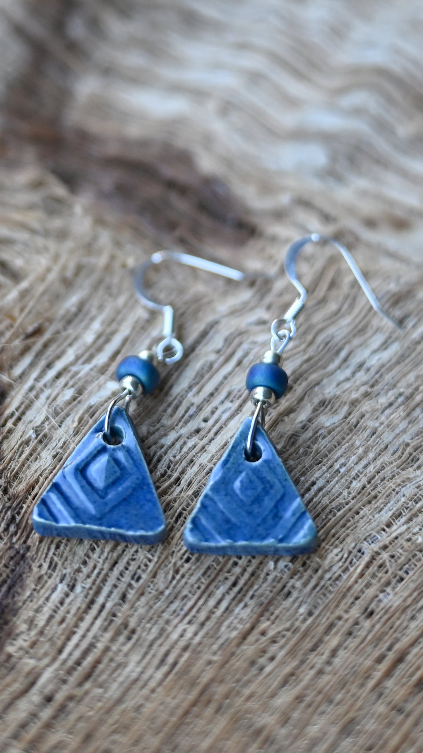 EAR-TBL02ABL: Triangular Tribal Earrings – Dark Blue Glaze