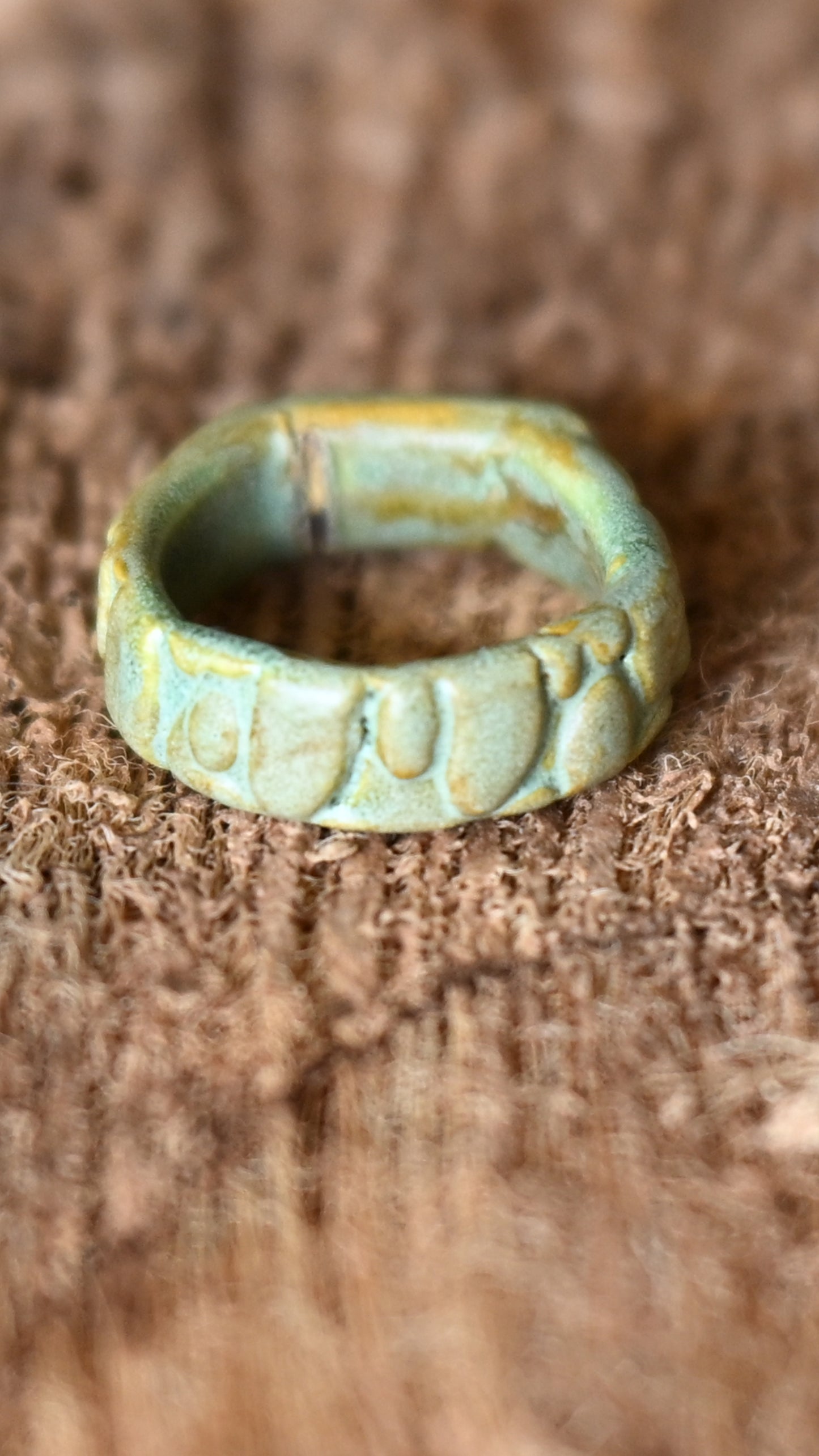 RNG-EGG01GRP-Eggs in Green Patina Glaze Ring