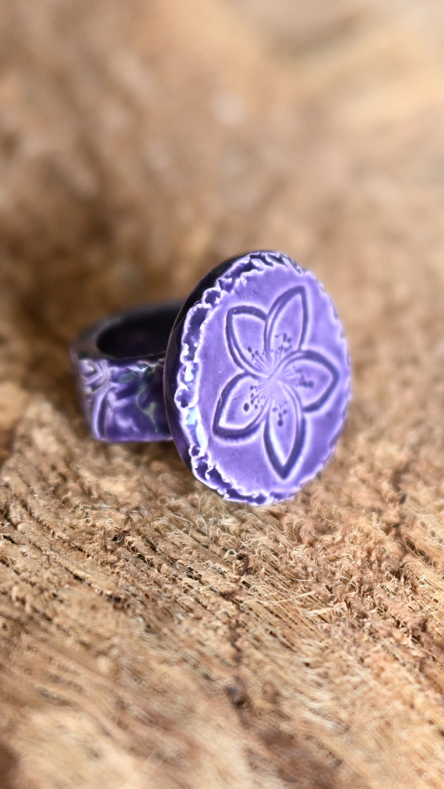 RNG-PLU03PRP: Purple Single Plumeria Ceramic Ring