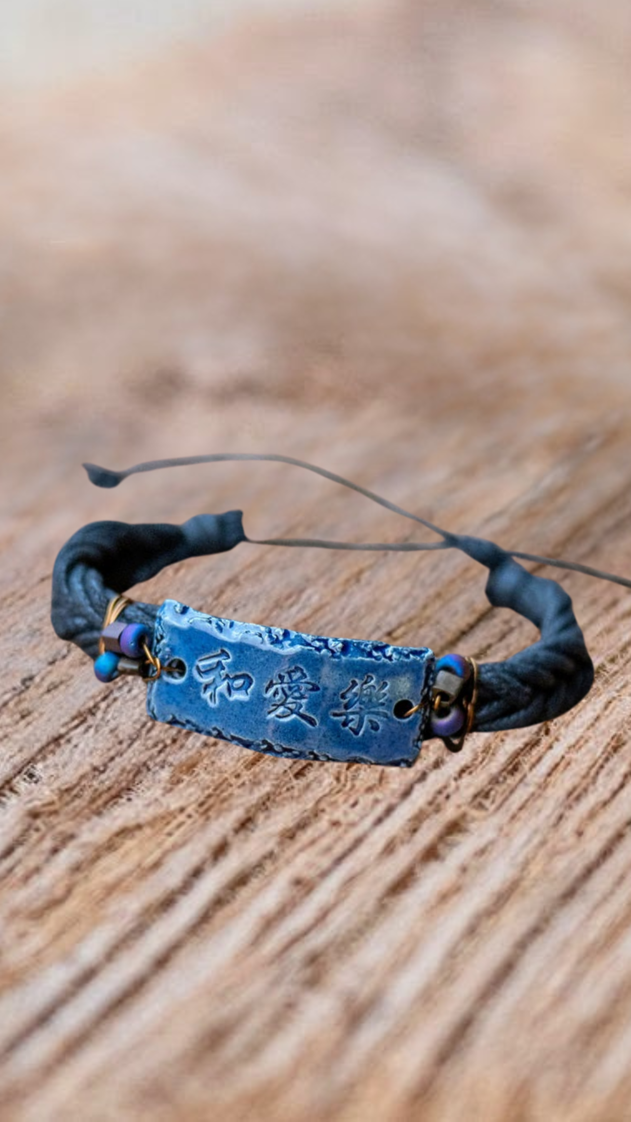 BLT-PLH01ABL: Peace, Love, Happiness Kanji Ceramic Bracelet