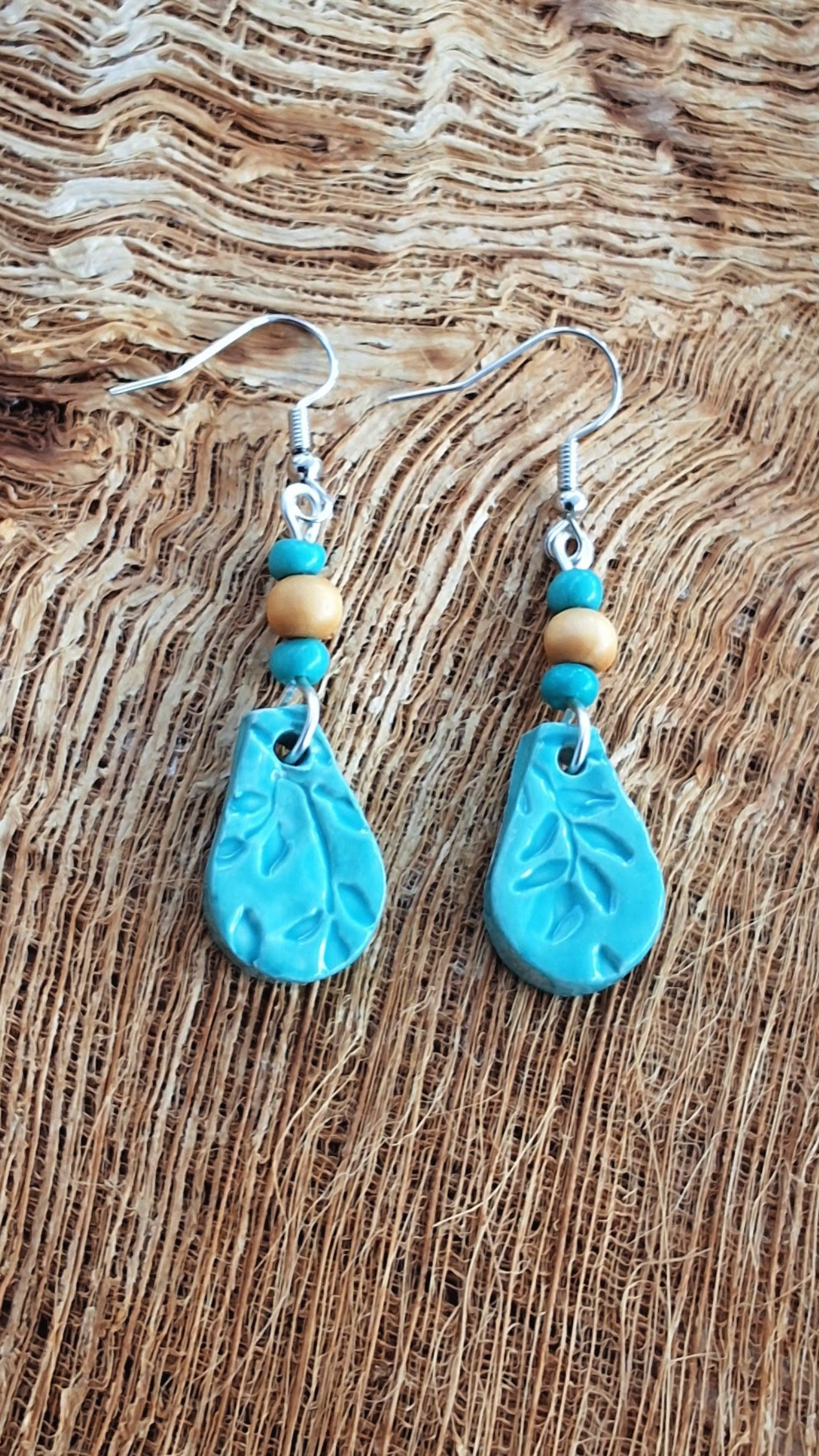EAR-BMB03AQA: Bamboo Teardrop Ceramic Earrings –  Aqua Glaze