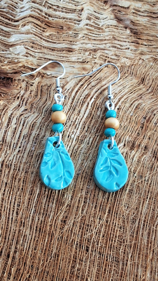 EAR-BMB03AQA: Bamboo Teardrop Ceramic Earrings –  Aqua Glaze