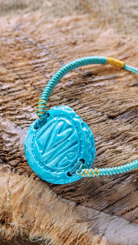 BLT-LOV01AQA: Love Ceramic Bracelet with Adjustable Braided Aqua Cord – Aqua Glaze