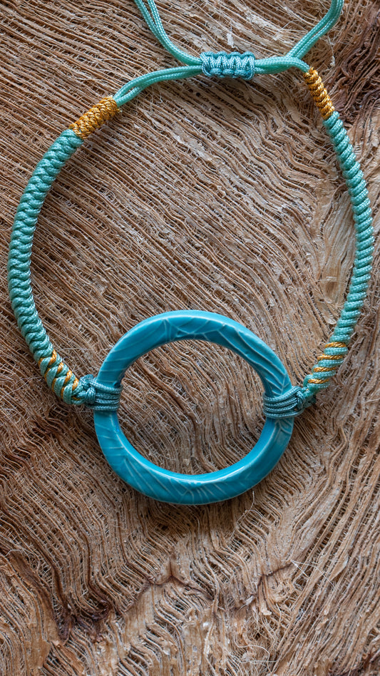 BLT-MON01AQA: Monstera Ceramic Bracelet - Aqua Glaze