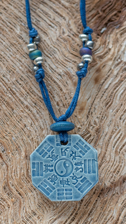NKL-YNY01BLU: Yin Yang (Balance) Hexagon Blue Ceramic Necklace