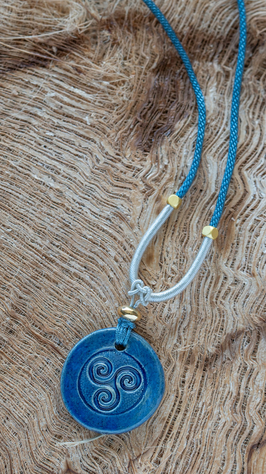 NKL-WTR01ABL: Water Celtic Ceramic Necklace in Dark Blue