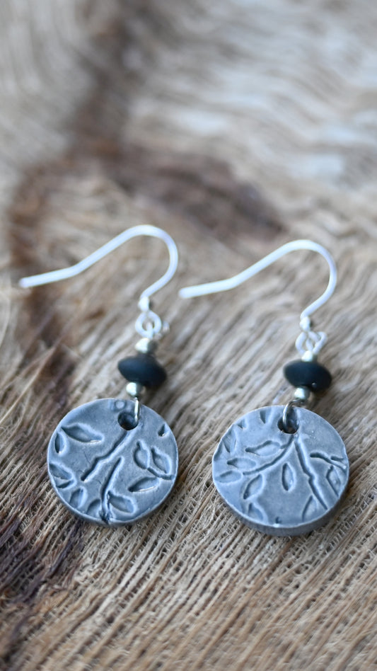 EAR-BMB01BLK: Bamboo Round Ceramic Earrings – Black Glaze