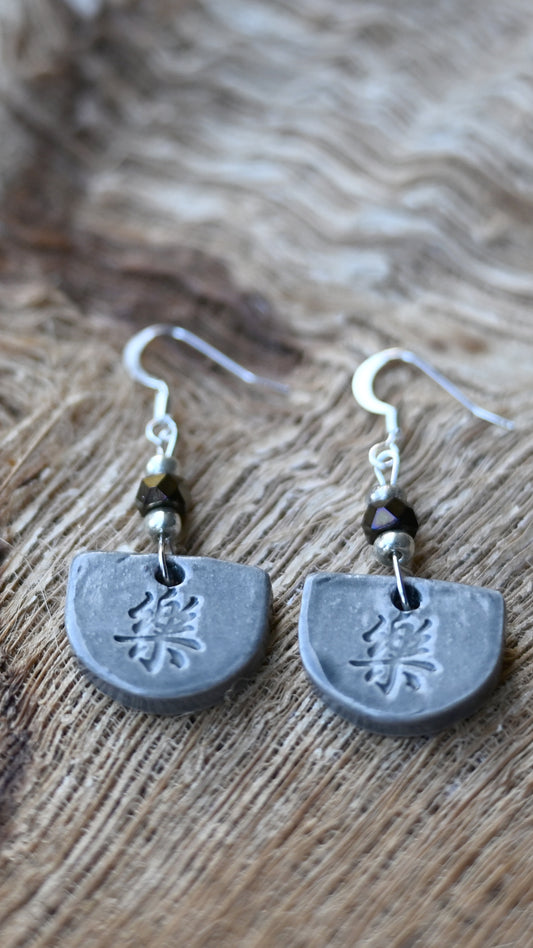 EAR-HAP01GRY: Half-Moon Happiness Ceramic Earrings – Grey Glaze