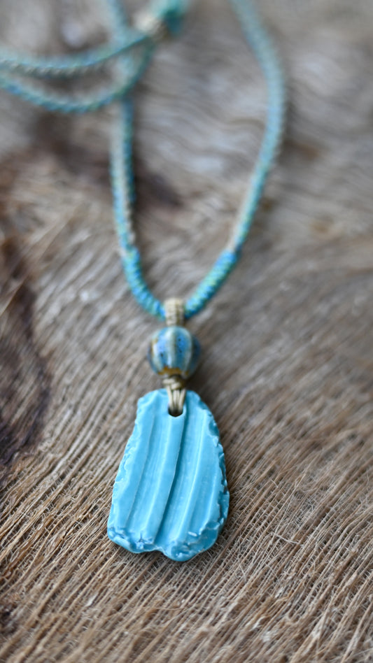 NKL-WTR01AQA: Water Design Aqua Ceramic Necklace – Braided Cord
