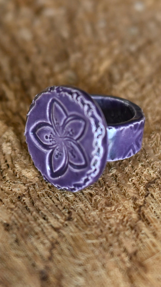 RNG-PLU03PRP: Purple Single Plumeria Ceramic Ring