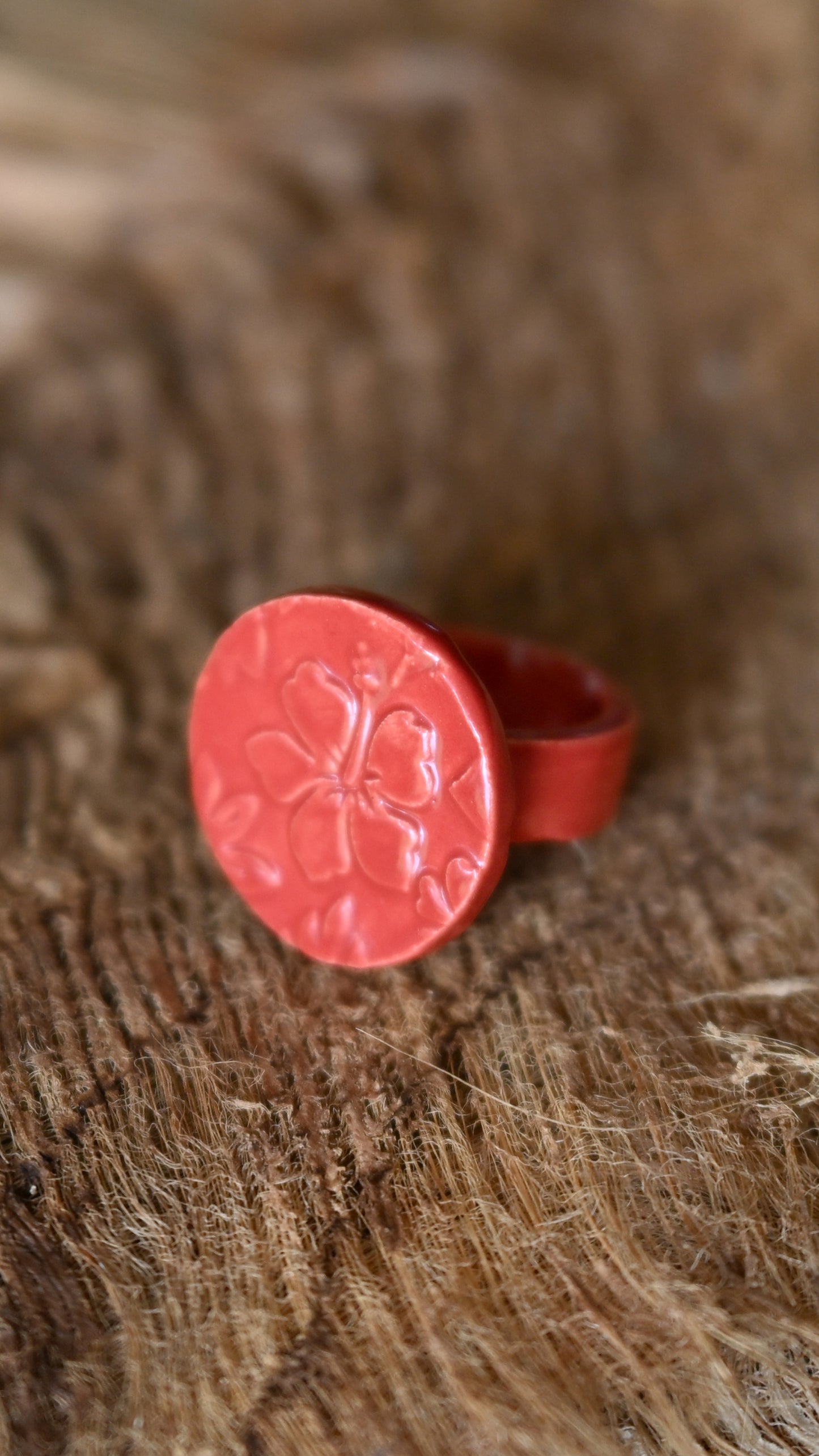RNG-HIB01RED: Red Hibiscus Ceramic Ring