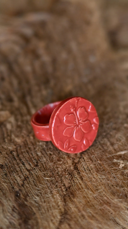 RNG-HIB01RED: Red Hibiscus Ceramic Ring