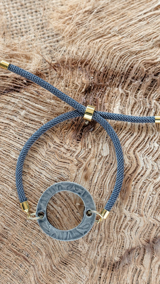 BLT-FRN02GRY: Grey Fern Ceramic Bracelet with Adjustable Grey Cable with Gold Tips