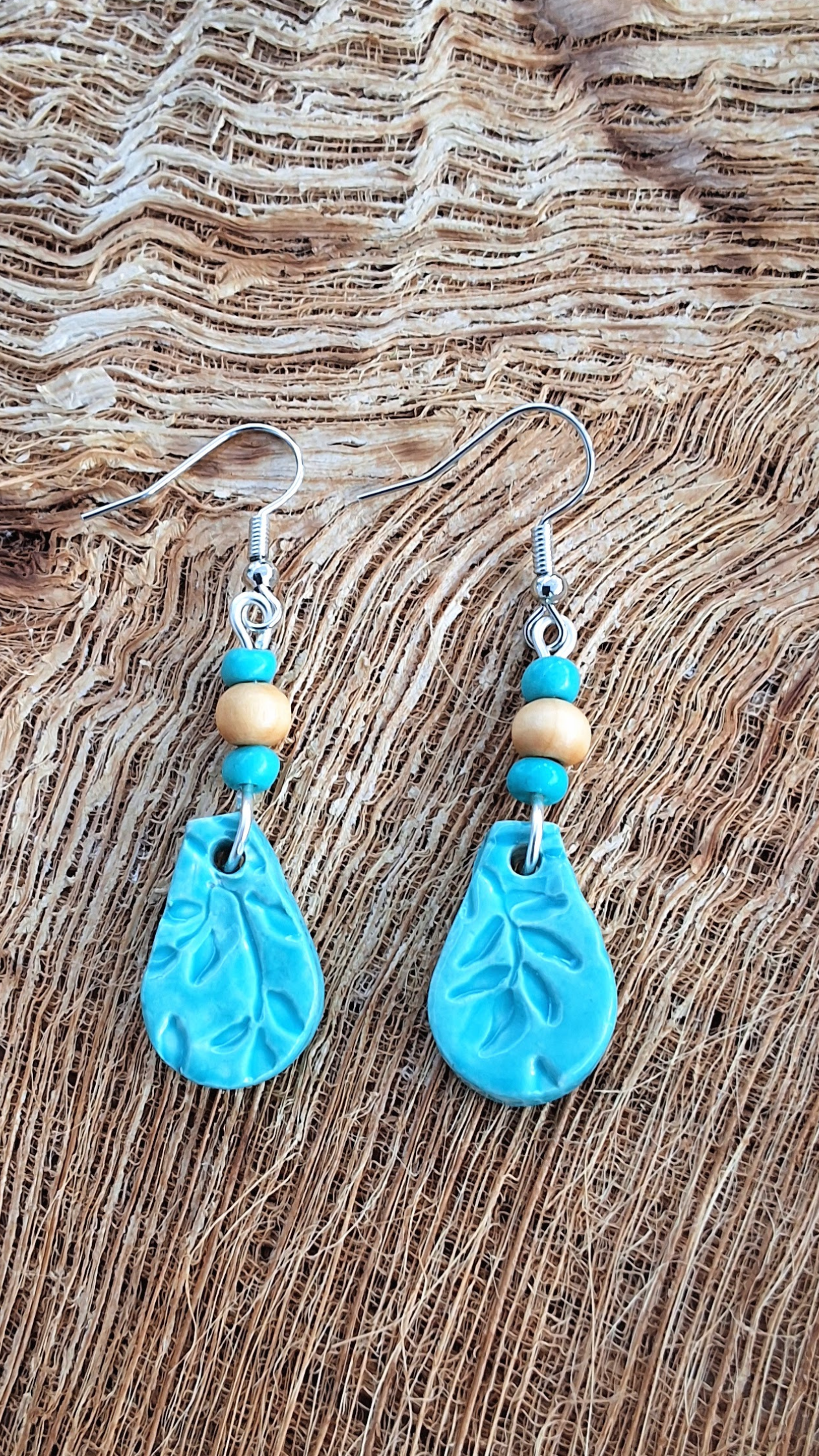 EAR-BMB03AQA: Bamboo Teardrop Ceramic Earrings –  Aqua Glaze